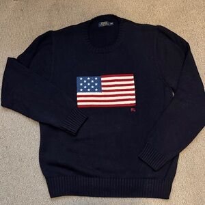 Polo Ralph Lauren Men's Dark Blue Sweater with Flag Design